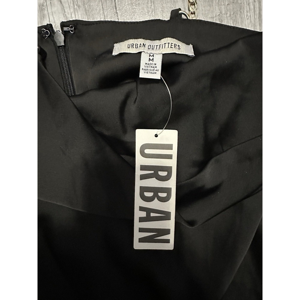 Urban‎ Outfitters Cowl Slip Dress Black Mini Dress Gold Chain Straps Zip Medium - Picture 6 of 12